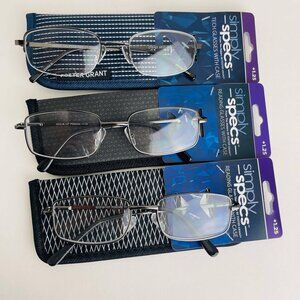RG0356 Lot of 3 Simply Specs Foster Grant Mens' Reading Glasses W/ Case +1.25